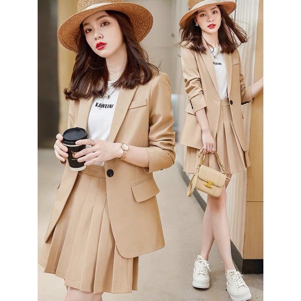 set bộ vest váy xếp ly công sở trẻ trung size S M L XL 2Xl