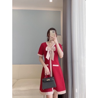Váy V phối viền cổ nơ