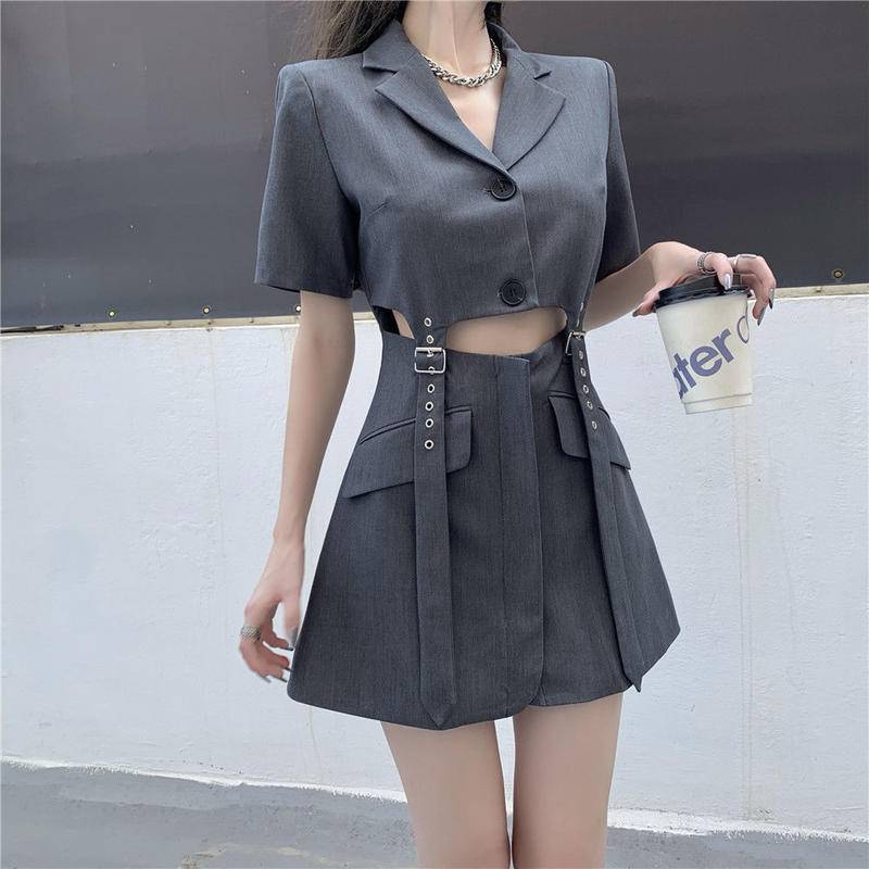 Váy Hai Mảnh Thắt Lưng Giả Cổ Điển Mùa Hè Đầm Thời Trang Thiết Kế Khoét Lỗ Cho Nữ