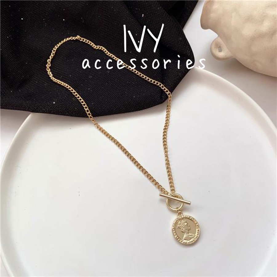 Vòng cổ nữ, dây chuyền nữ mặt xu phong cách cổ điển, cá tính màu vàng gold | Ivy.acc | C5