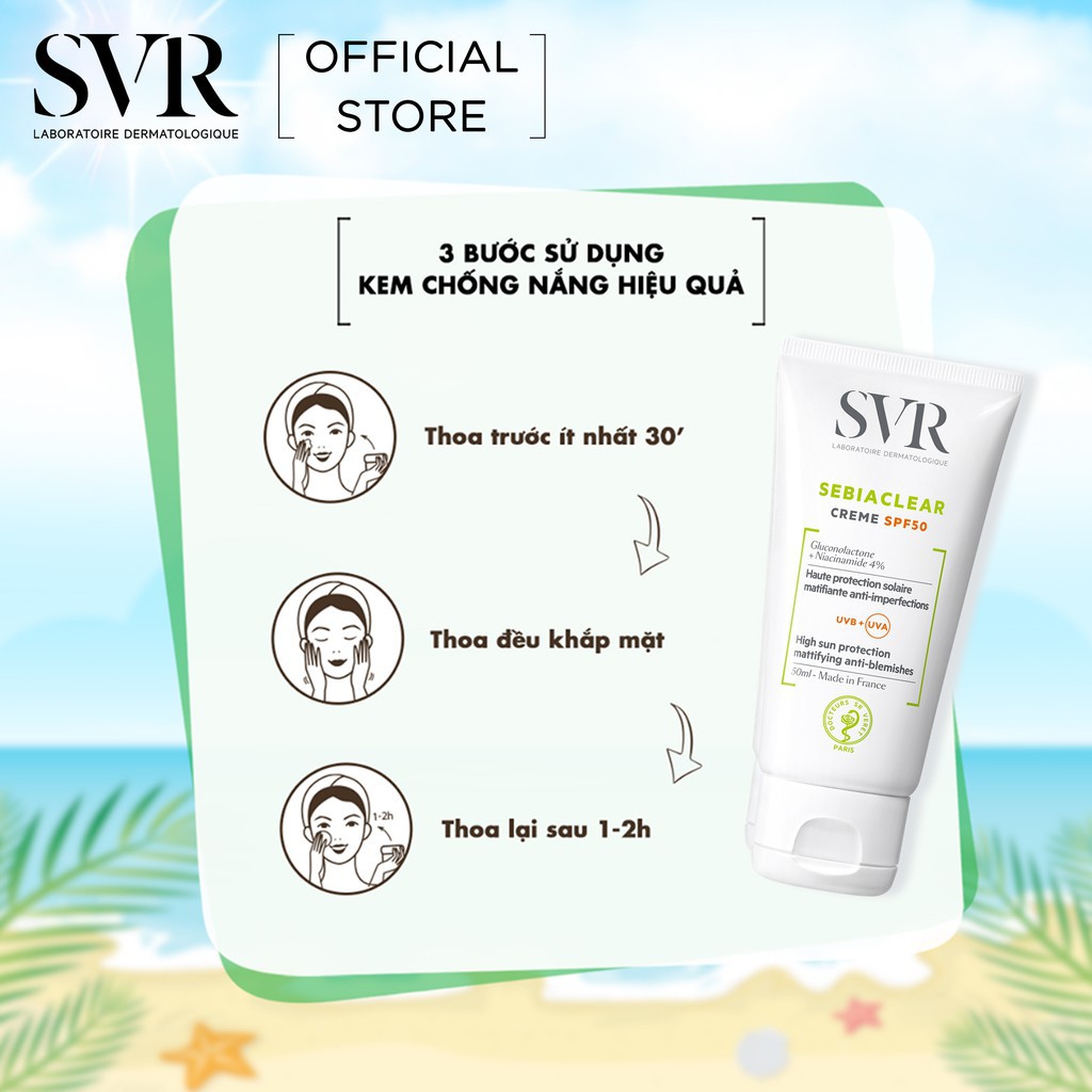 Kem làm giảm mụn và chống nắng SPF50 SVR SEBIACLEAR Creme SPF50 50ml