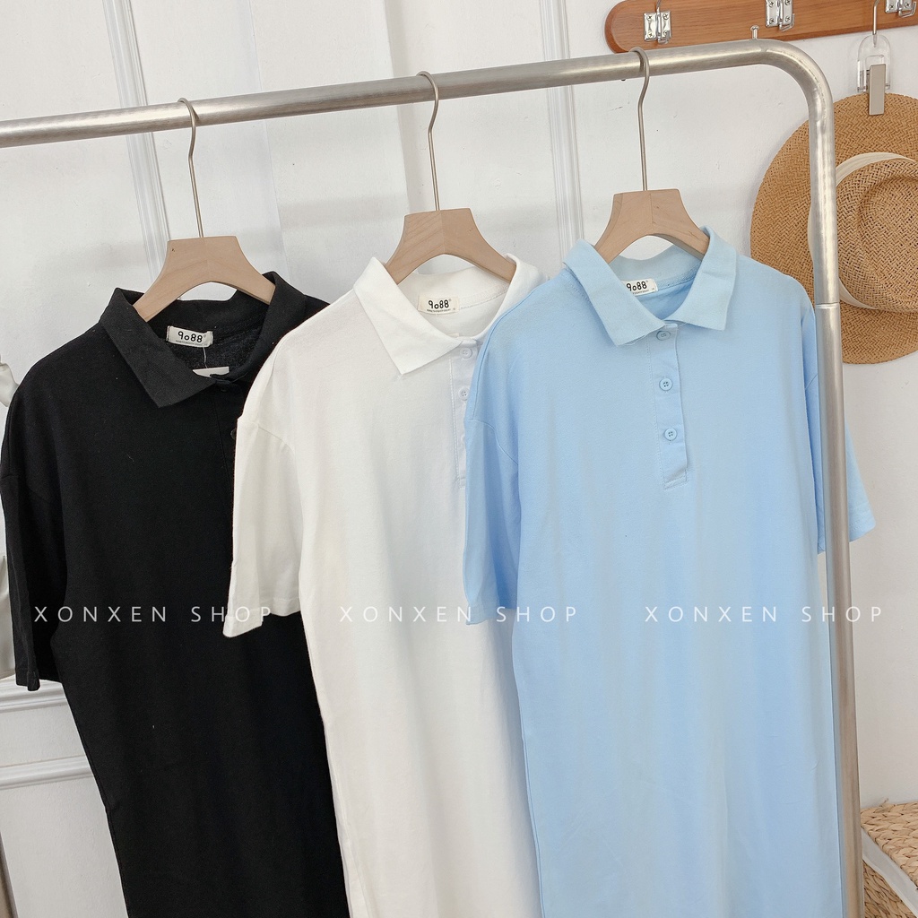 Áo đầm suông polo chất cotton dày dặn tháng mát Xonxen shop free size mã 1145