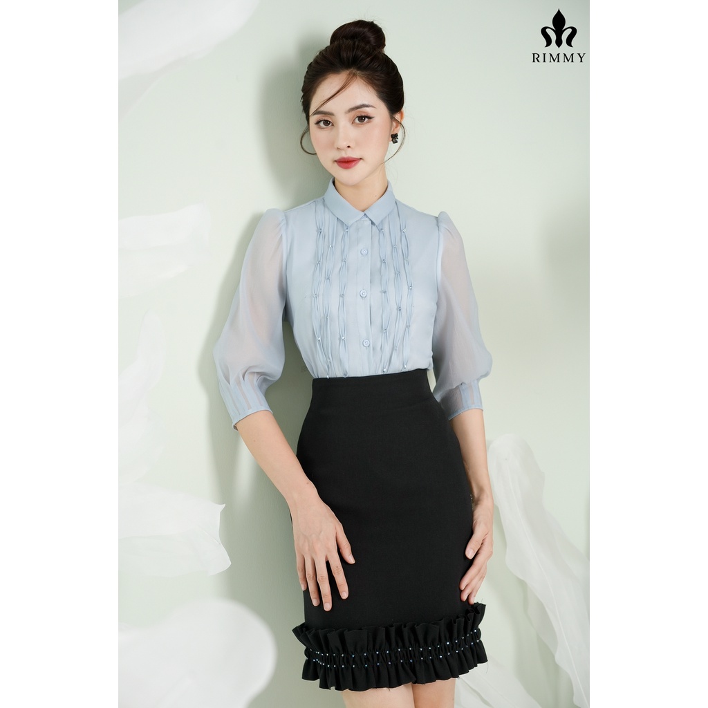 Áo sơ mi đính đá xanh pastel Flya shirt Rimmy