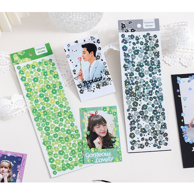 Peach 1Pcs Flowers green leaves Sticker laser Journal Scrapbook Decor Sticker