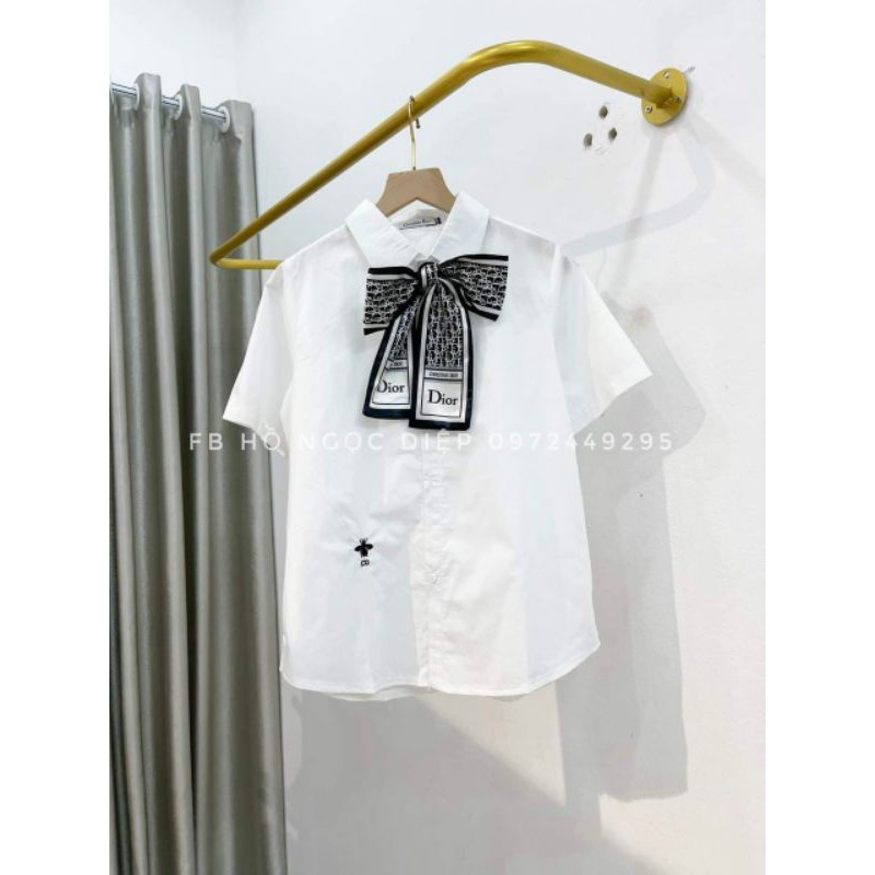 Áo sơ mi thắt nơ ngực chất lụa nhật