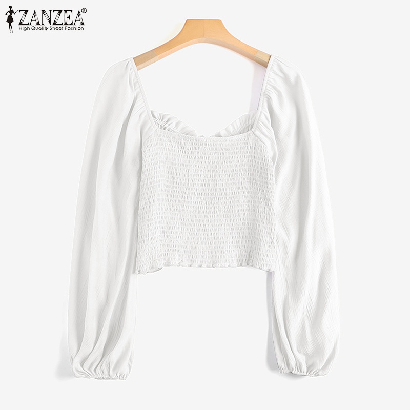 Áo kiểu ZANZEA cổ vuông tay dài lưng thun phối dây rút thời trang dành cho nữ