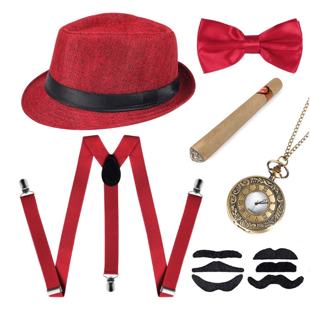 Gatsby Bộ Râu Giả Màu Đen Mũ Đội Có Dây Đeo Giả Xì Gà Retro