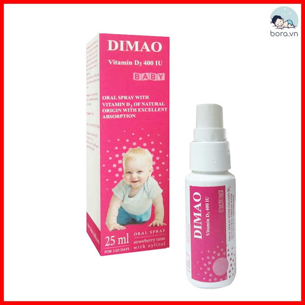 Vitamin D3 Dimao 400UI dạng xịt 25ml, giúp hấp thụ Canxi, nhập khẩu châu Âu, dùng được 125 ngày