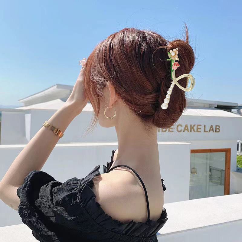 Haimeikang Kẹp Tóc Kim Loại Hình Hoa / Dâu Tây Đính Ngọc Trai Nhân Tạo Phong Cách Hàn Quốc
