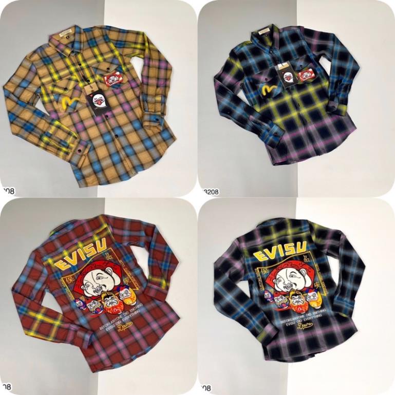 Áo Sơ Mi Nam EVISU Hình Thêu Cao Cấp - Áo Sơ Mi EVISU Nam Kẻ Sọc