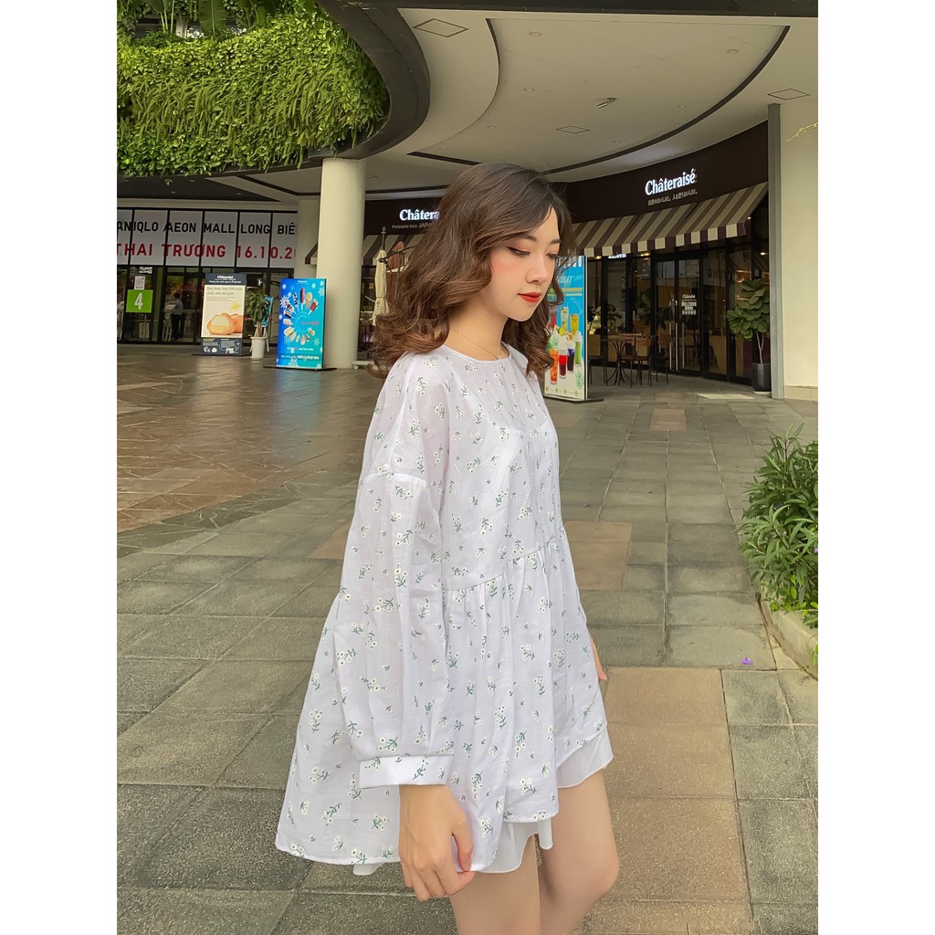Áo babydoll hoa xanh