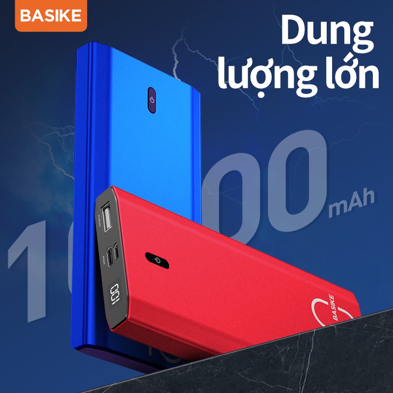 Sạc Dự Phòng BASIKE PT06 10000mah hỗ trợ sạc nhanh nguồn hiển thị kỹ thuật số nhỏ gọn cho iPhone Samsung OPPO