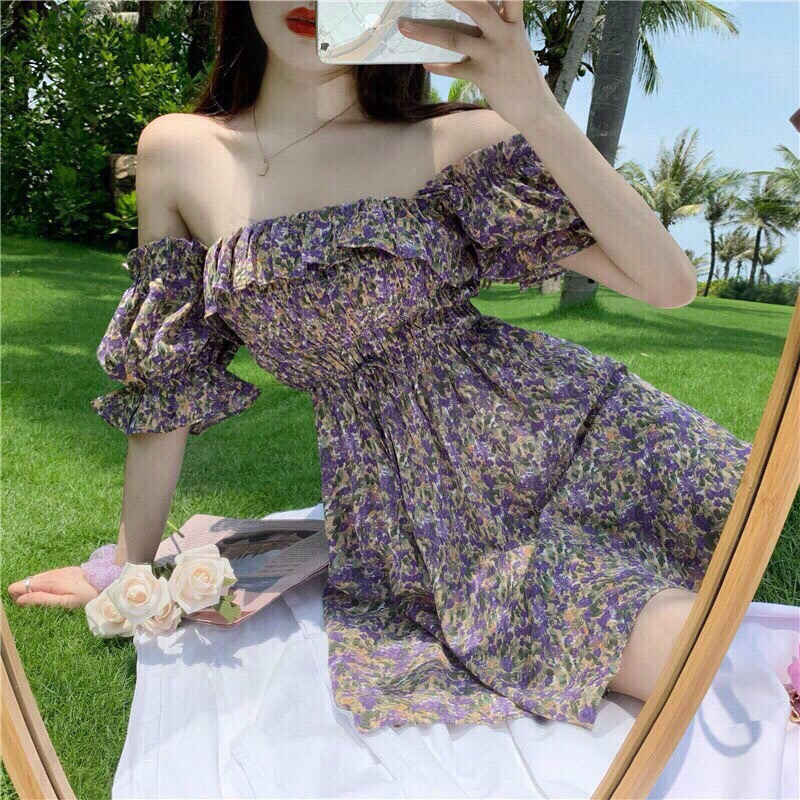 [Mã WAMT1505 giảm 10K đơn 0K] Đầm Hoa Nhí Cổ Vuông hoặc Trễ Vai Tay Bo | BigBuy360 - bigbuy360.vn