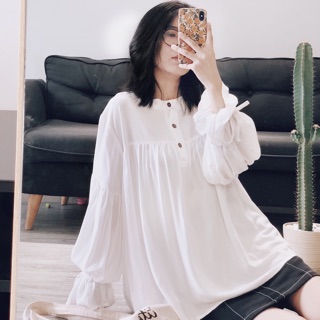 Baby doll nút gỗ tay phồng cột nơ