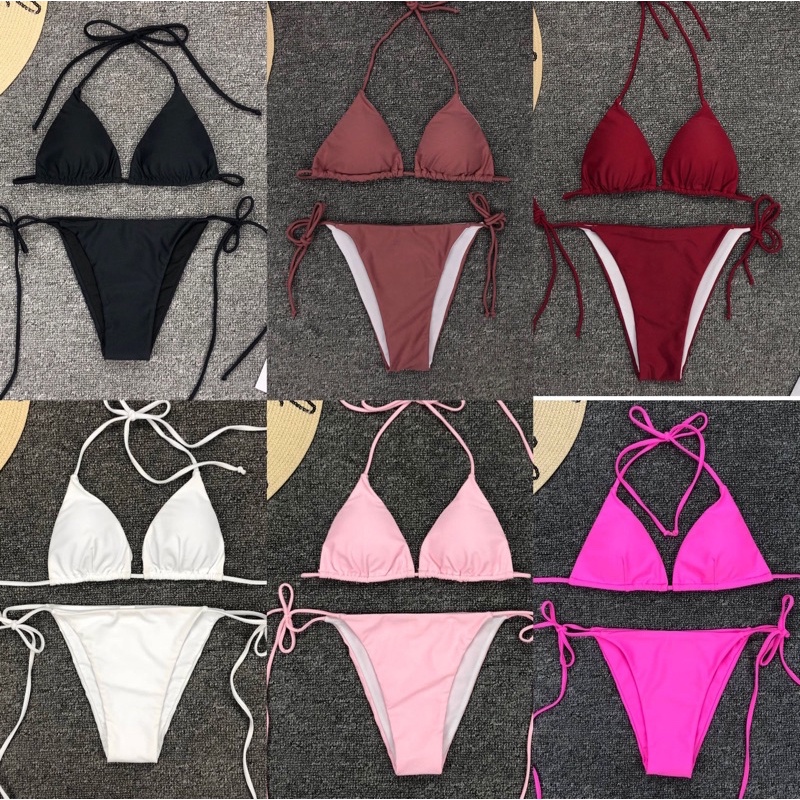 Bikini 2 mảnh tam giác basic dây bún mảnh tanning bikini 2M0032