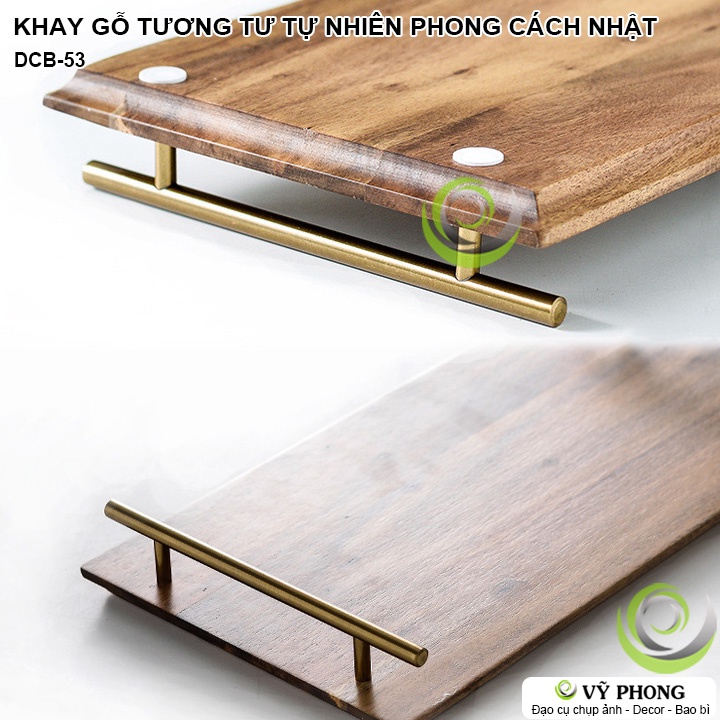 KHAY GỖ MÂM GỖ TƯƠNG TƯ TỰ NHIÊN CÓ TAY CẦM INOX PHONG CÁCH NHẬT BẢN TRANG TRÍ BẾP ĐẠO CỤ CHỤP ẢNH SẢN PHẨM DCB-53