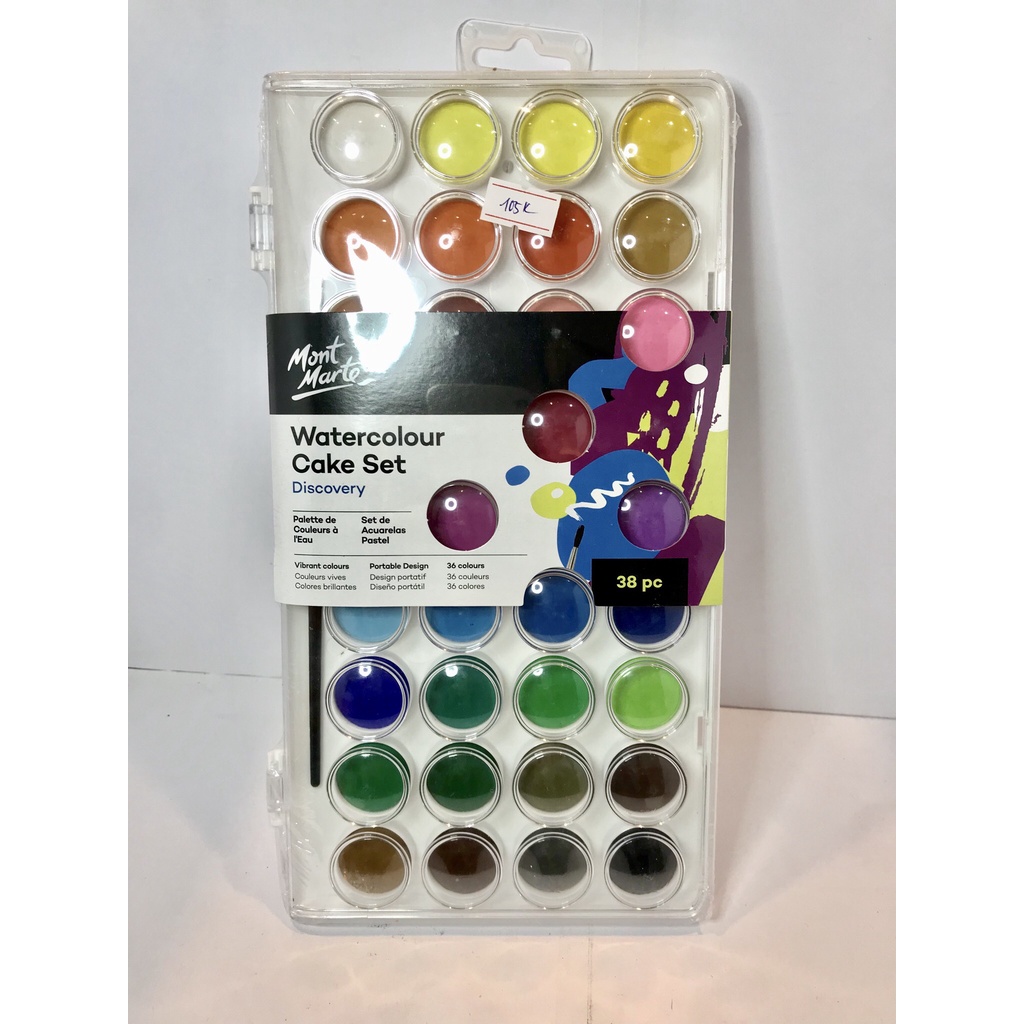 [SUMMER] Bộ Màu Nước Nén MONT MARTE – Kèm 1 cọ, 1 bảng và lỗ pha màu tương ứng (Watercolour Cake Set Mont Marte)