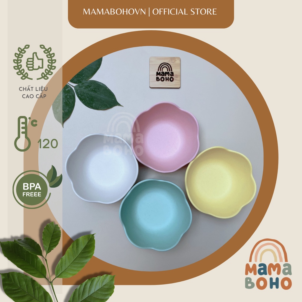 Bát ăn dặm lúa mạch hình hoa đào dễ thương chịu nhiệt chống vỡ màu sắc nhẹ nhàng cho bé