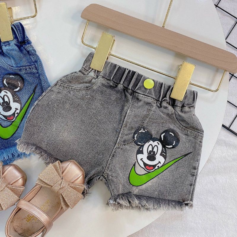 ( Nhập mã FSS12Jan giảm 20k xu) Quần Bò Sooc siêu mềm hoạ tiết micky Cho Bé