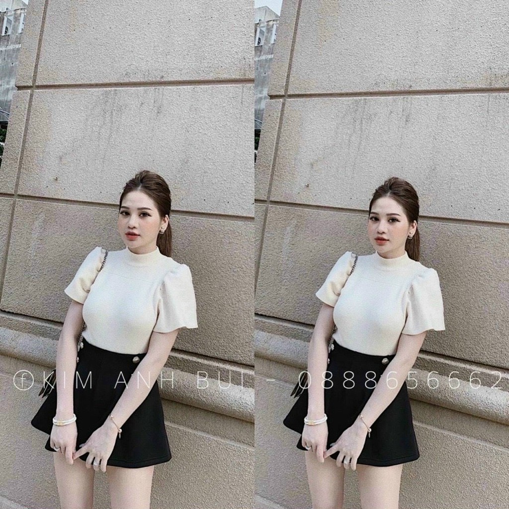 Áo cổ cao tay ngắn phồng đông xuân siêu chất TTSLA0313