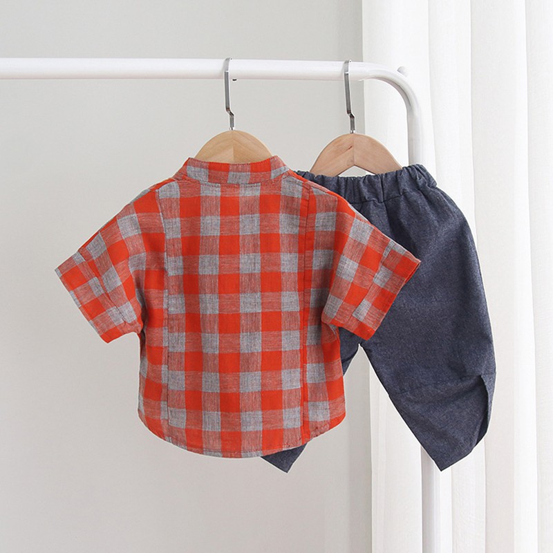 Áo sơ mi caro tay ngắn + quần short thời trang cho bé trai