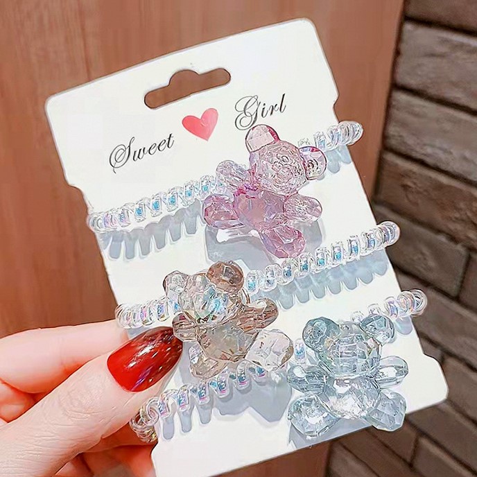 Dây buộc tóc lò xo đính gấu pha lê nhiều màu không dính tóc CT24