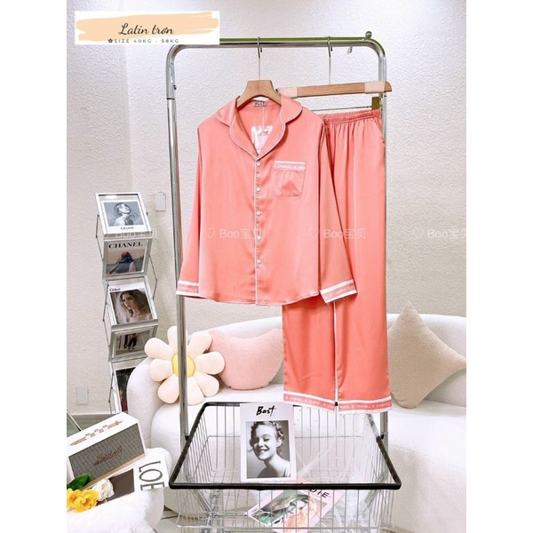 Đồ mặc nhà Pijama lụa latin trơn tay dài size 40_58kg