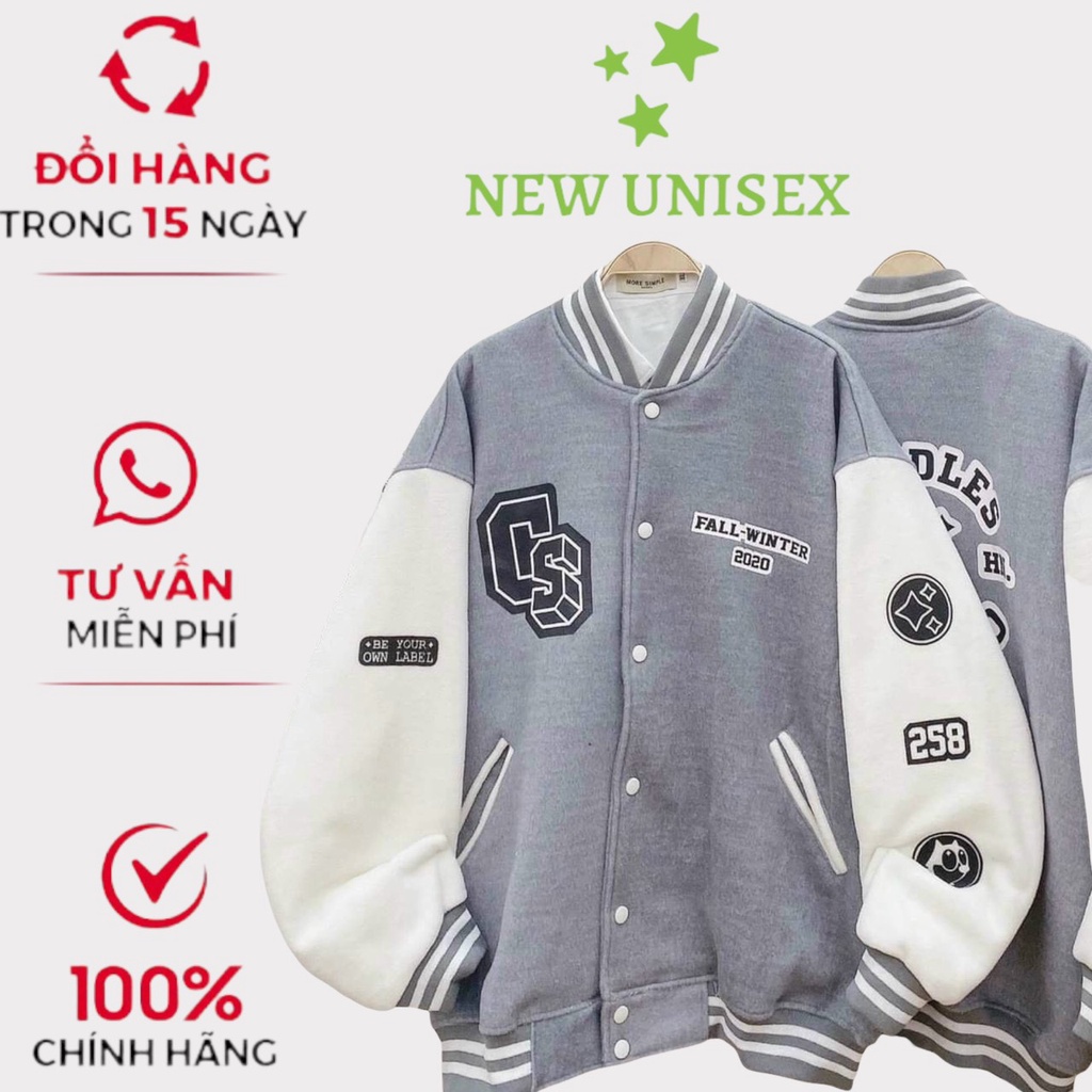 Áo Khoác Nỉ Bomber Chữ CS Nữ Phong Cách Trẻ Unisex Hot Trend
