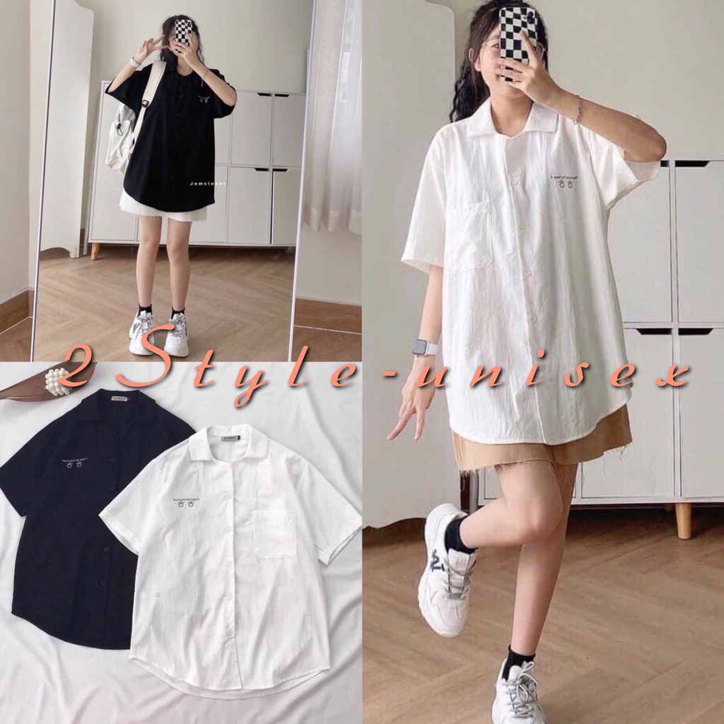 Áo Sơ Mi Cộc Tay Form Rộng You/ Áo phông trơn cổ sơ mi dáng suông nam nữ phong cách Hàn Quốc 2style-unisex