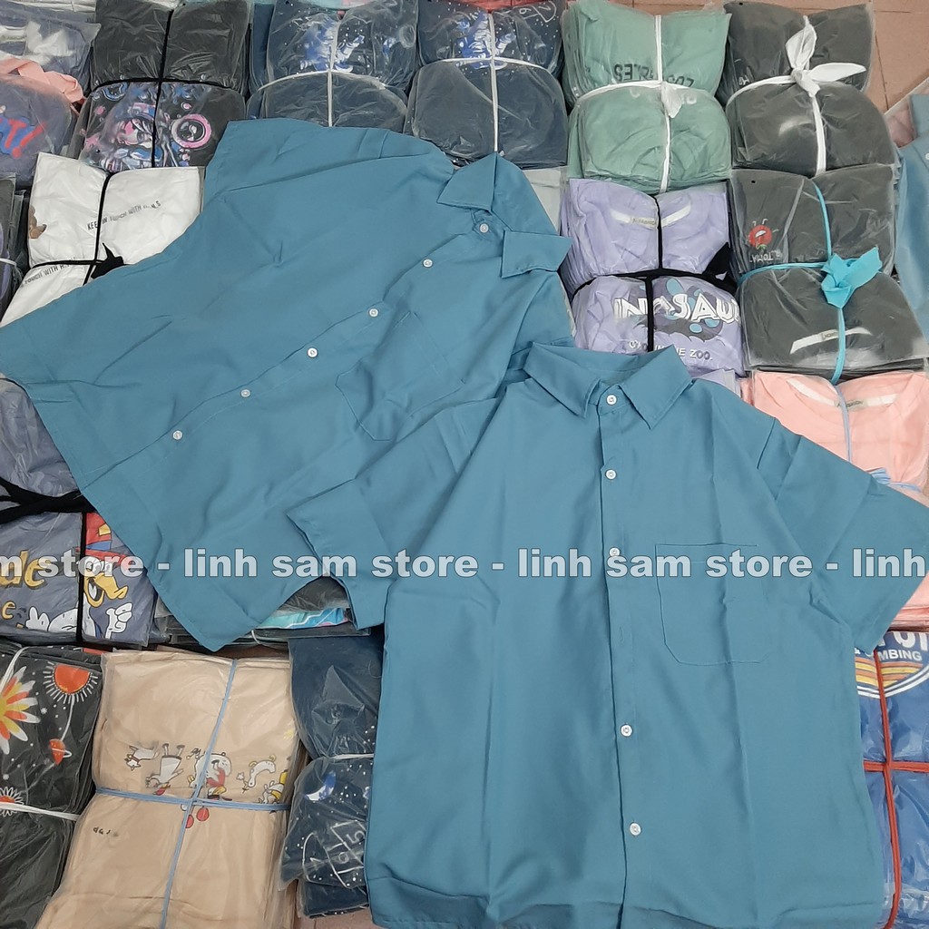 Áo sơ mi nữ cổ bẻ tay lỡ dáng ulzzang freesize form rộng unisex TRƠN MÀU XANH DƯƠNG | BigBuy360 - bigbuy360.vn