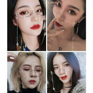 Set kính không tròng nửa gọng+dây chain charm kính ulzzang