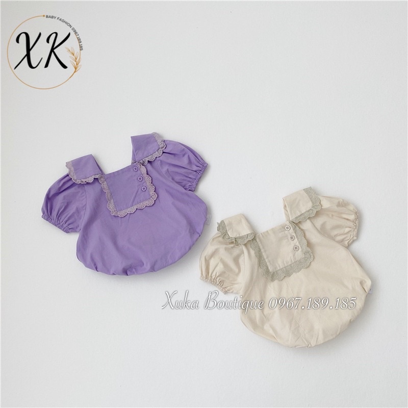 Bodysuit Cộc Tay Cổ Ren Kèm Nơ Bé Gái 0-2 Tuổi Xuka Boutique Set Quần Áo Sơ Sinh 2022