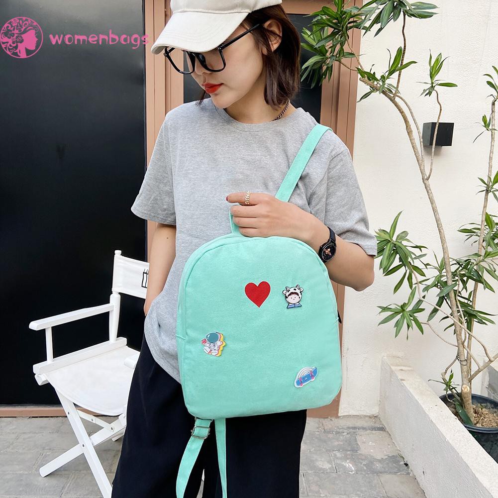 READY√Women Canvas Love Print Backpack Ladies Preppy Style Large Capacity Handbag