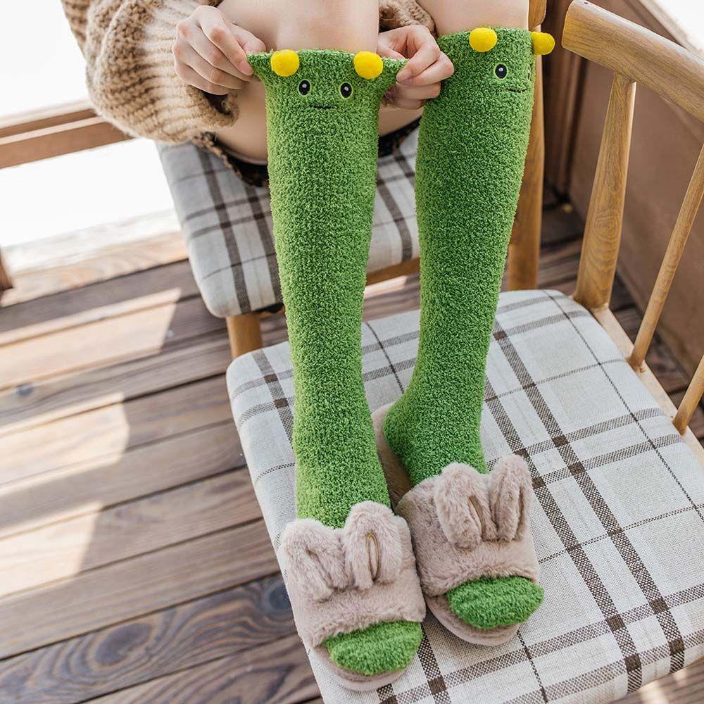 Vớ Lông Cừu San Hô Mềm Mại Cổ Cao In Hình Gấu Hoạt Hình Dễ Thương Thích Hợp Làm Quà Tặng Mùa Thu Đông