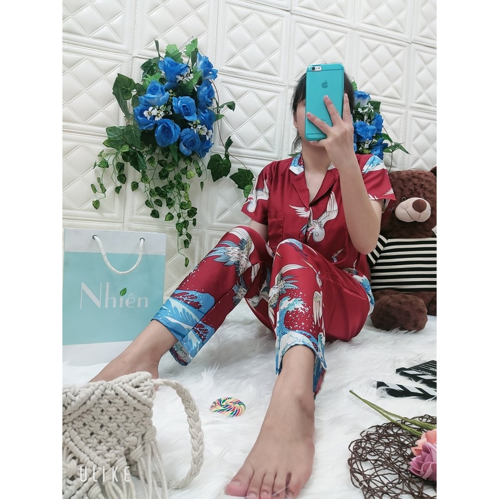 BỘ PIJAMA SATIN TAY NGẮN QUẦN DÀI CHÂN BÔNG MS30 | BigBuy360 - bigbuy360.vn