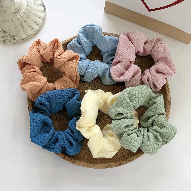 Dây buộc tóc Scrunchies, Scrunchies vải nhăn màu Pastel xinh xắn phong cách nhẹ nhàng - S03