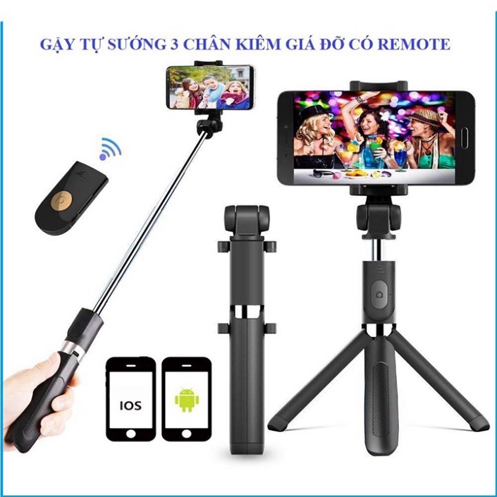 Gậy Chụp Ảnh Tự Sướng Bluetooth 3 Chân Đa Năng – Tripod K07 – Chụp Hình Selfie (Chỉ quay ngang điện thoại)