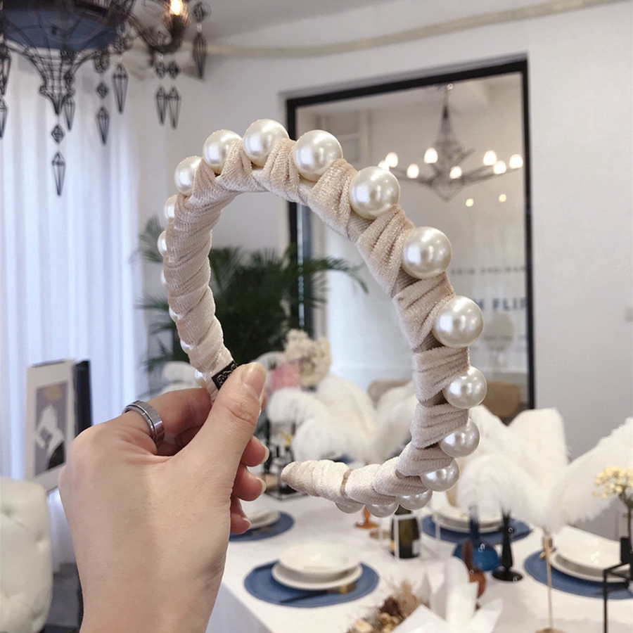 Băng đô nhung đính ngọc trai giả phong cách Hàn Quốc