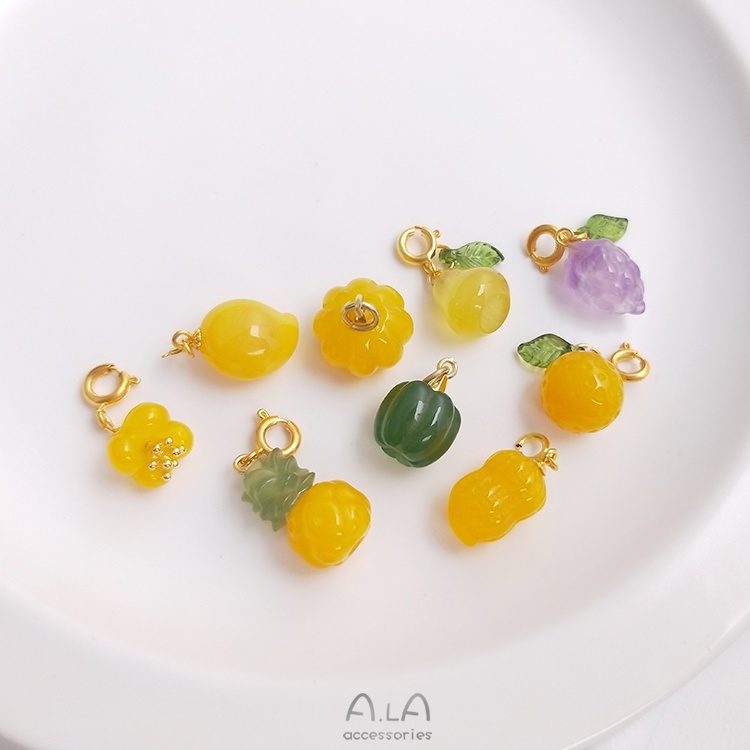 █A.ιA゜14K Vàng●1 Miếng°Mặt Dây Chuyền Đá Mã Não Tự Nhiên Hình Trái Cây Dễ Thương