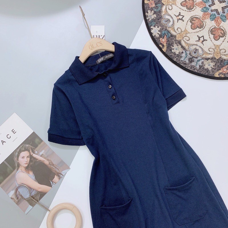 Váy polo xanh than, cổ đức, Đầm dáng che bụng chất thun da cá thấm hút mồ hôi | BigBuy360 - bigbuy360.vn