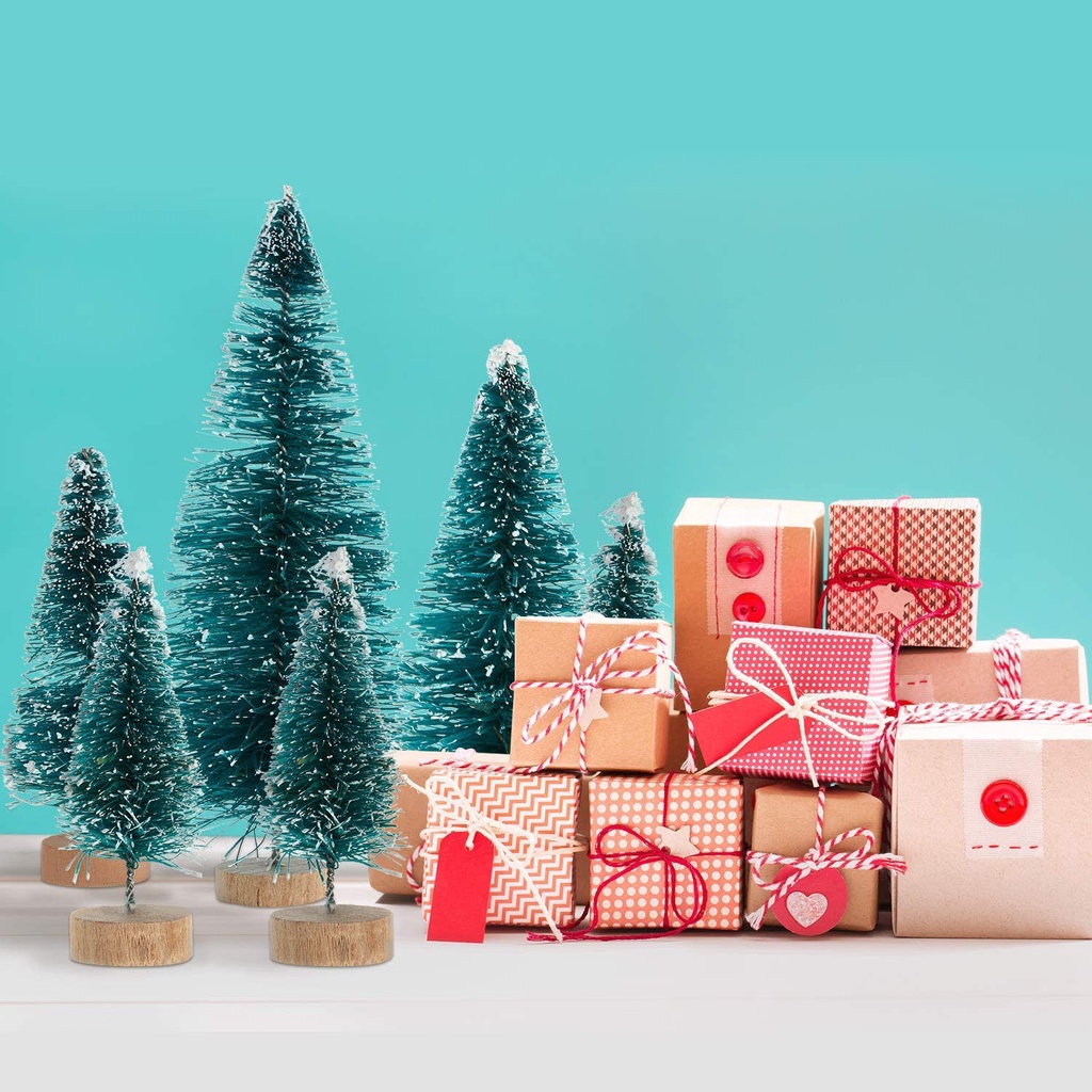 Set 60 Cây Thông Noel Mini Kèm Đế Gỗ Xinh Xắn