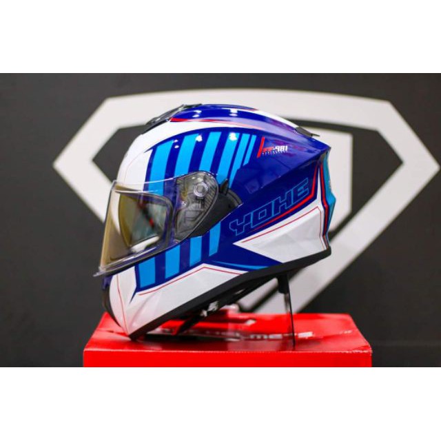 Mũ bảo hiểm 2 kính Fullface Yohe 981 trắng xanh dương