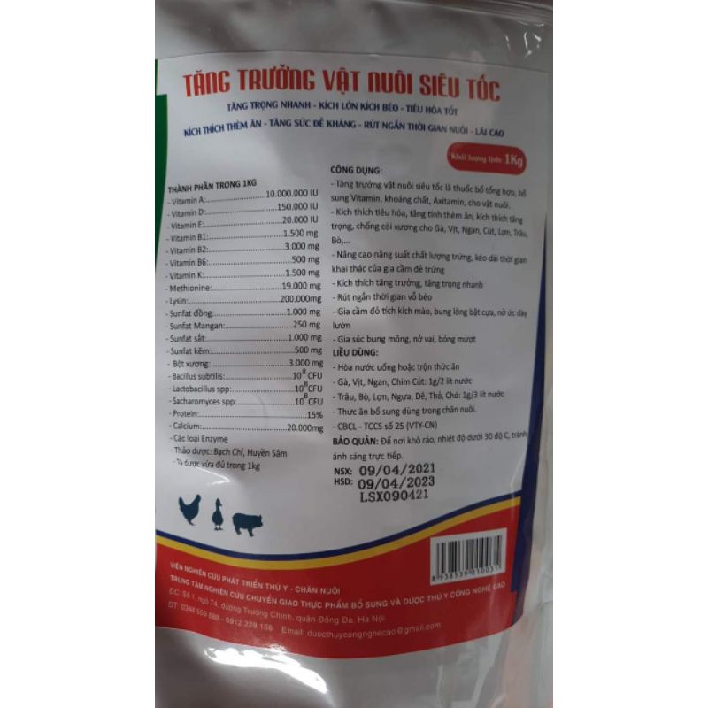 Tăng trưởng vật nuôi siêu tốc 1kg