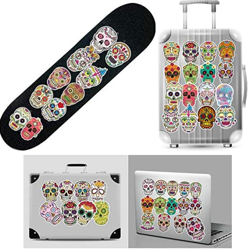 Bộ 50 Miếng Dán Hình Đường Đầu Lâu / Ngày Mexico Trên Laptop / Điện Thoại / Vali