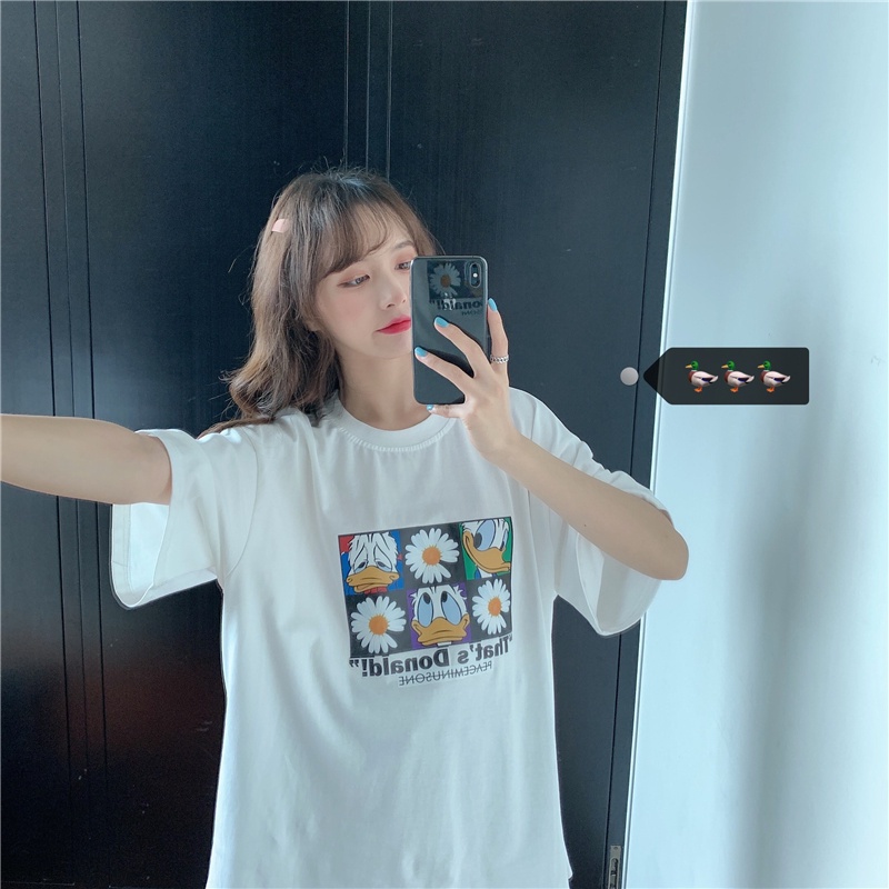 Áo thun tay lỡ form rộng unisex vịt hoa cúc / Áo phông tay lỡ Ulzzang