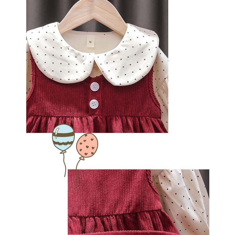 Set Áo Chấm Bi Yếm Gân Nhung Đỏ Cho Bé Gái MINTSCLOSET từ 1 - 3 tuổi - GS1053