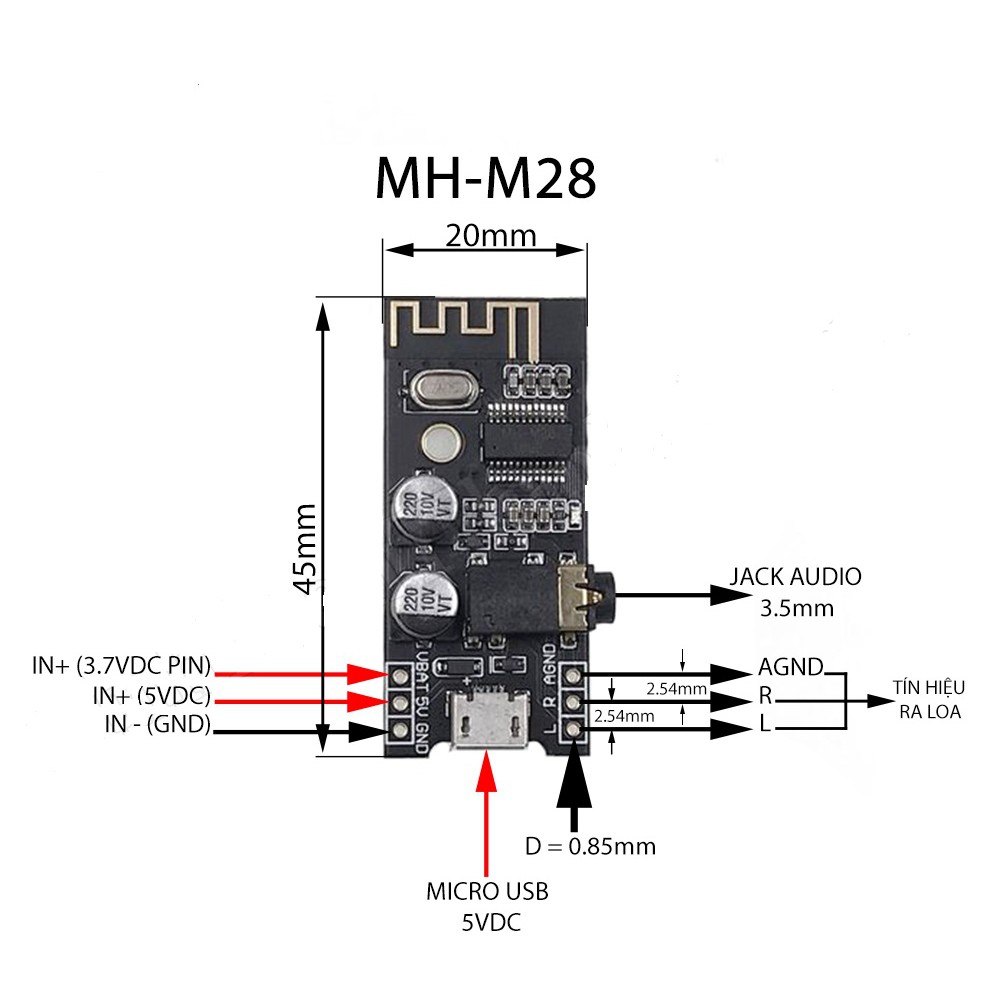 Mạch module Bluetooh MH-M28/MH-MX8 thế hệ thứ 4, mã số 2044L Chất Lượng Cao, Bluetooth 5.0, Phù Hợp DIY Loa, Lắp Amply