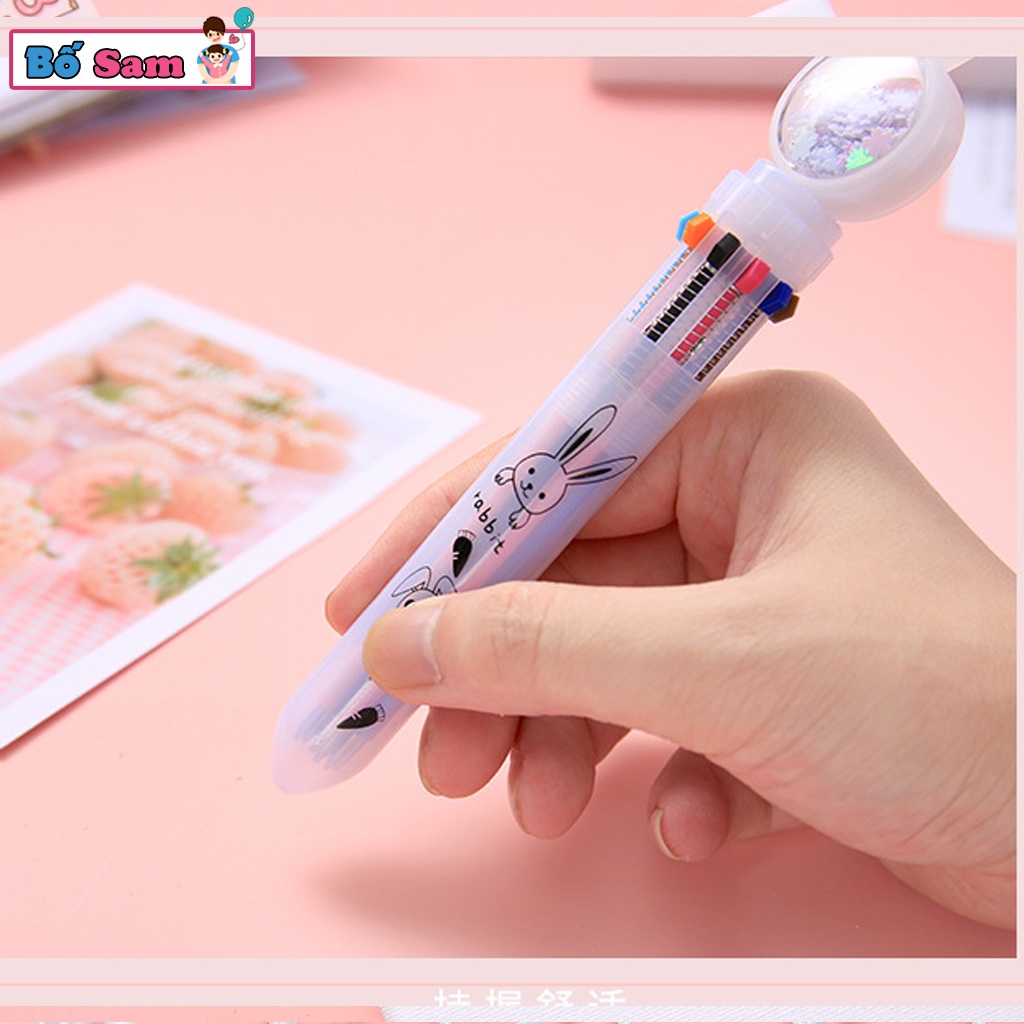 Bút bi nhiều màu 10in1, bút bi 10 màu ánh nhũ trong 1 bút tiện lợi Shop Bố Sam