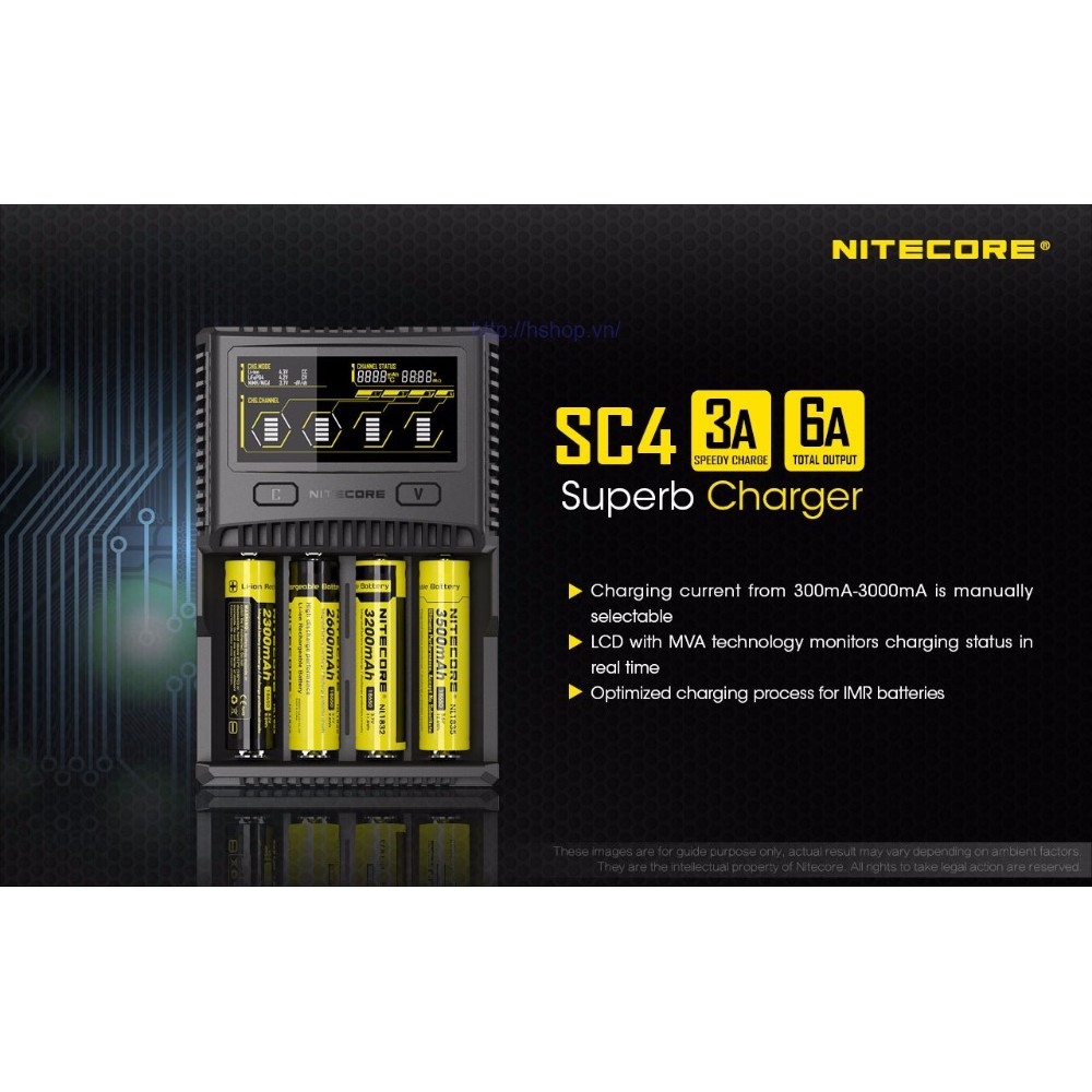 Sạc 4 pin đa năng thông minh Nitecore SC4 đo dung lượng