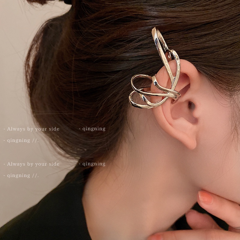 Khuyên tai DREJEW 3 dạng kẹp không xỏ khuyên bằng kim loại hình bướm phong cách thời trang Hàn Quốc